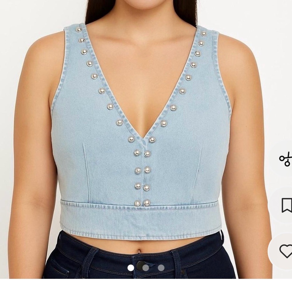 Anthropologie studded Denim Crop Top